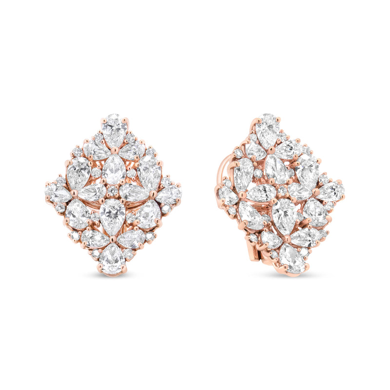 Bids.com 18K Rose Gold 8 1/3 Cttw Pear and Round Diamond Floral Cluster Omega Earrings (F-G Color, VS1-VS2 Clarity) Earrings