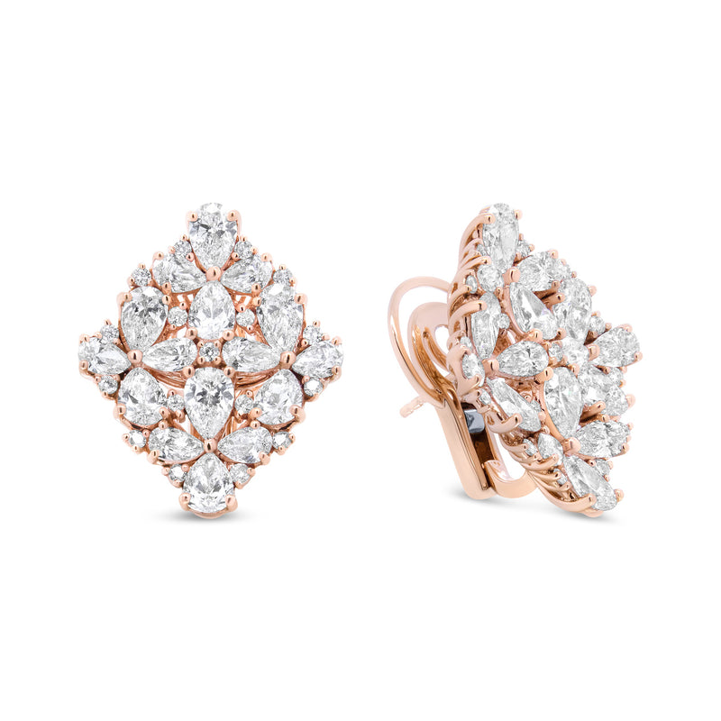 Bids.com 18K Rose Gold 8 1/3 Cttw Pear and Round Diamond Floral Cluster Omega Earrings (F-G Color, VS1-VS2 Clarity) Earrings