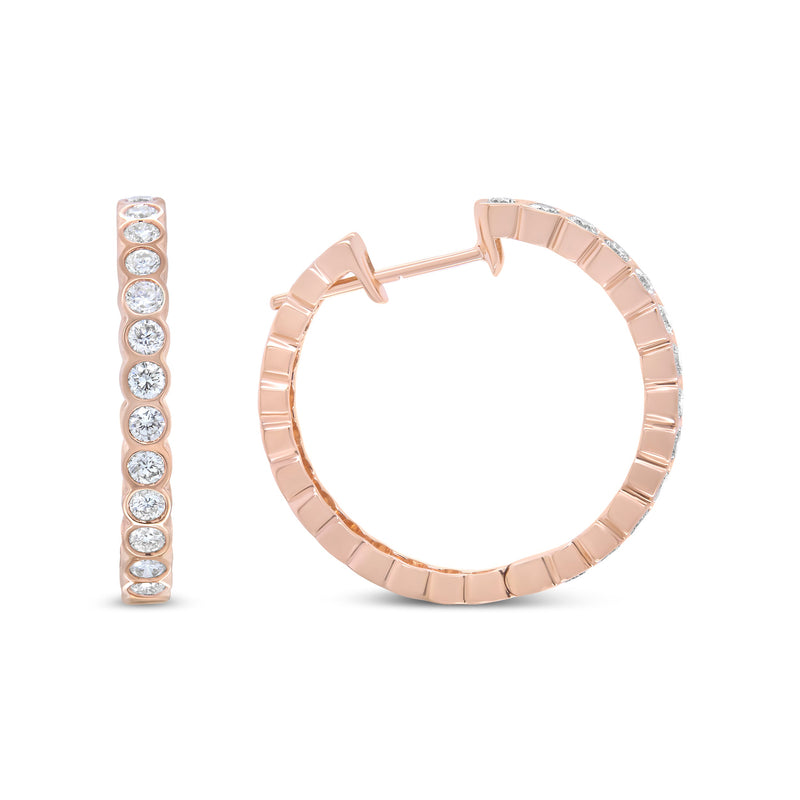 Bids.com 18K Rose Gold 1 Cttw Round Bezel-Set Diamond Hoop Earrings (F-G Color, VS1-VS2 Clarity) Earrings