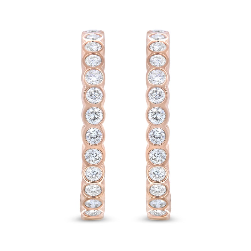 Bids.com 18K Rose Gold 1 Cttw Round Bezel-Set Diamond Hoop Earrings (F-G Color, VS1-VS2 Clarity) Earrings