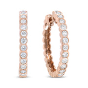 Bids.com 18K Rose Gold 1 Cttw Round Bezel-Set Diamond Hoop Earrings (F-G Color, VS1-VS2 Clarity) Earrings