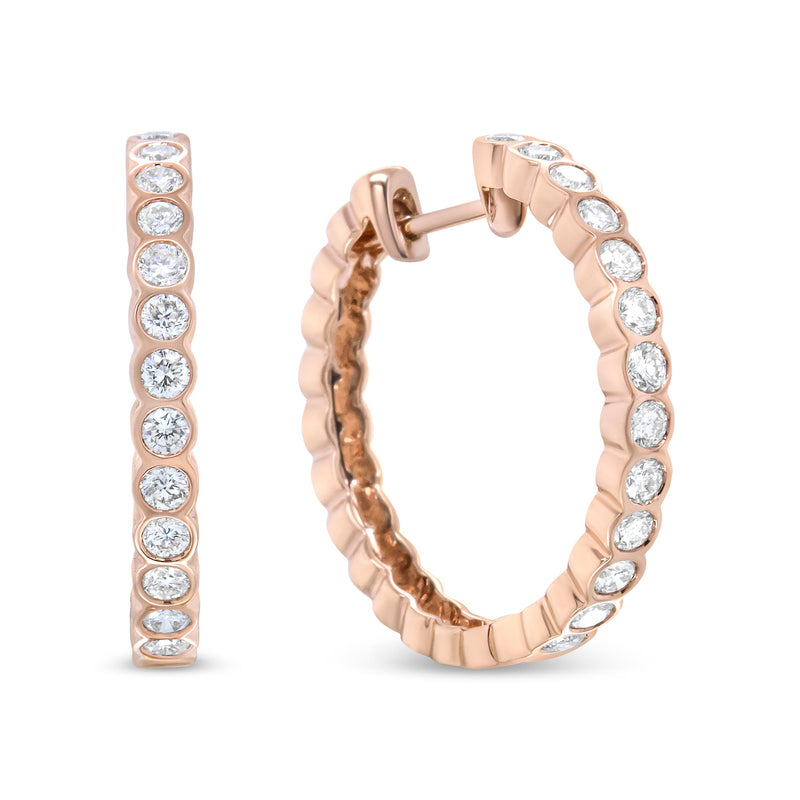 Bids.com 18K Rose Gold 1 Cttw Round Bezel-Set Diamond Hoop Earrings (F-G Color, VS1-VS2 Clarity) Earrings