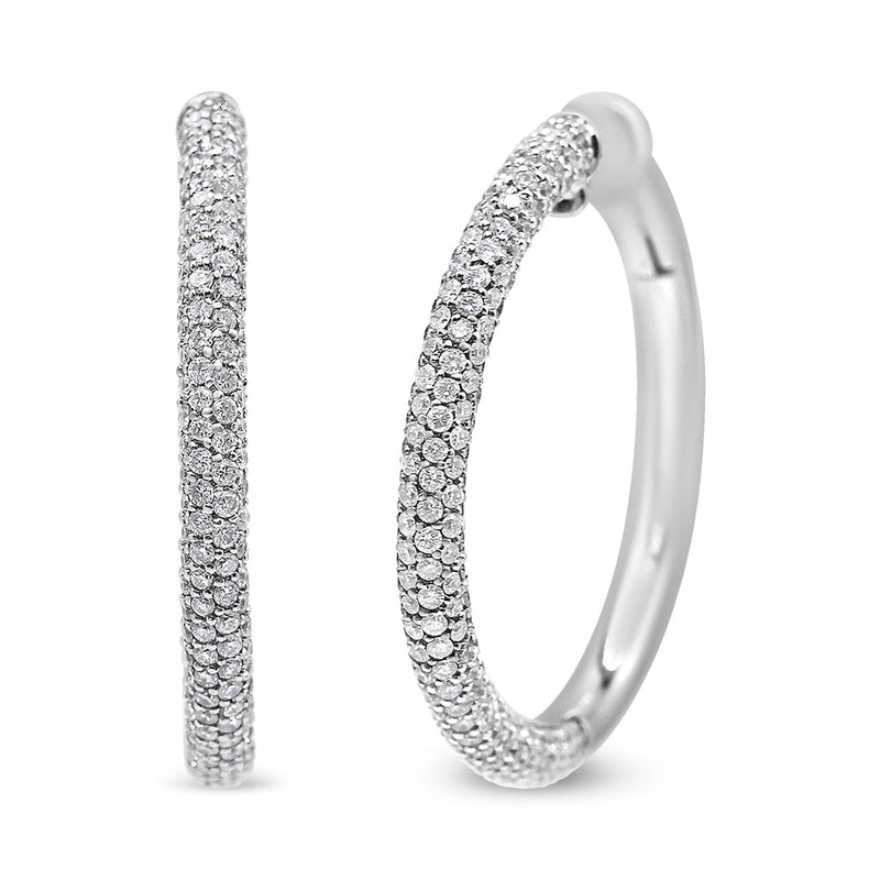 Bids.com 18K White Gold 2 1/3 Cttw Pave Set Diamond Semi Eternity Leverback Hoop Earrings (F-G Color, VS1-VS2 Clarity) Earrings