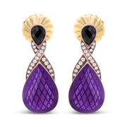 Bids.com 18K Rose Gold Flash Plated .925 Sterling Silver Purple Enamel 1/5 Cttw Round Pave-Set Diamond and 5.5 x 4mm Pear-Shaped Black Onyx Drop Earrings (F-G Color, VS1-VS2 Clarity) Earrings