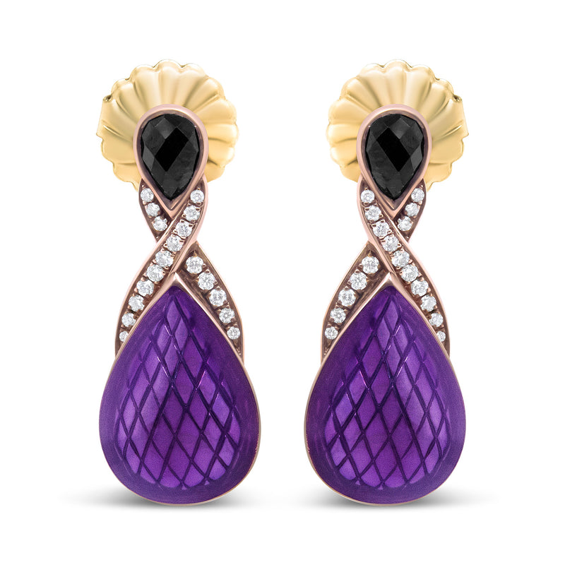 Bids.com 18K Rose Gold Flash Plated .925 Sterling Silver Purple Enamel 1/5 Cttw Round Pave-Set Diamond and 5.5 x 4mm Pear-Shaped Black Onyx Drop Earrings (F-G Color, VS1-VS2 Clarity) Earrings