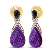 Bids.com 18K Rose Gold Flash Plated .925 Sterling Silver Purple Enamel 1/5 Cttw Round Pave-Set Diamond and 5.5 x 4mm Pear-Shaped Black Onyx Drop Earrings (F-G Color, VS1-VS2 Clarity) Earrings