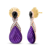Bids.com 18K Rose Gold Flash Plated .925 Sterling Silver Purple Enamel 1/5 Cttw Round Pave-Set Diamond and 5.5 x 4mm Pear-Shaped Black Onyx Drop Earrings (F-G Color, VS1-VS2 Clarity) Earrings