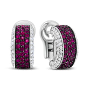 Bids.com 18K White Gold and Black Rhodium Plated 3/4 Cttw Round Diamonds and 1mm Round Red Ruby Huggie Hoop Earrings (F-G Color, VS1-VS2 Clarity) Earrings