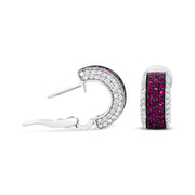 Bids.com 18K White Gold and Black Rhodium Plated 3/4 Cttw Round Diamonds and 1mm Round Red Ruby Huggie Hoop Earrings (F-G Color, VS1-VS2 Clarity) Earrings