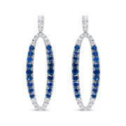 Bids.com 18K White Gold 1.11 Cttw Blue Round Diamond and Blue Sapphire Openwork Oval Shaped Dangle Earrings (F-G Color, VS1-VS2 Clarity) Earrings