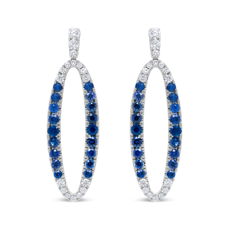 Bids.com 18K White Gold 1.11 Cttw Blue Round Diamond and Blue Sapphire Openwork Oval Shaped Dangle Earrings (F-G Color, VS1-VS2 Clarity) Earrings