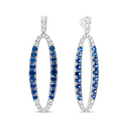 Bids.com 18K White Gold 1.11 Cttw Blue Round Diamond and Blue Sapphire Openwork Oval Shaped Dangle Earrings (F-G Color, VS1-VS2 Clarity) Earrings