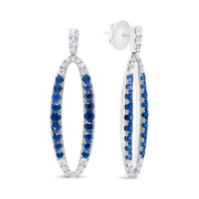 Bids.com 18K White Gold 1.11 Cttw Blue Round Diamond and Blue Sapphire Openwork Oval Shaped Dangle Earrings (F-G Color, VS1-VS2 Clarity) Earrings
