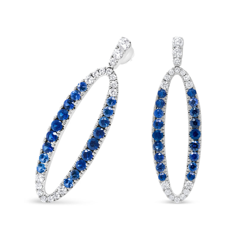 Bids.com 18K White Gold 1.11 Cttw Blue Round Diamond and Blue Sapphire Openwork Oval Shaped Dangle Earrings (F-G Color, VS1-VS2 Clarity) Earrings