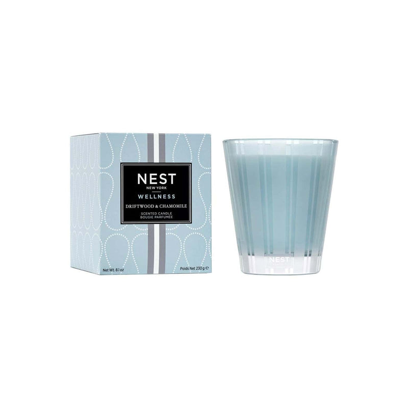 Nava Beauty Nest New York Driftwood & Chamomile Candle Light Steel Blue Classic 8.1 oz,3-Wick 21.2 oz,Luxury 47.3 oz