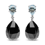 Bids.com 18K White Gold 1/5 Cttw Diamond with Pear Cut Sky Blue Topaz and Pear-Cut Black Onyx Gemstone Dangle Earring (G-H Color, SI1-SI2 Clarity) Earrings