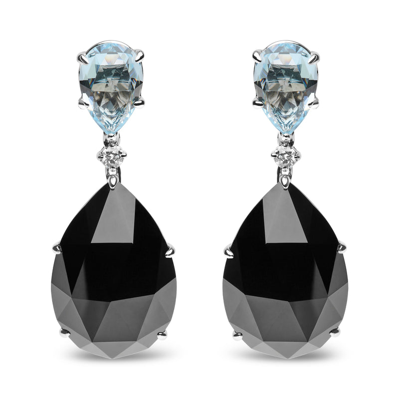 Bids.com 18K White Gold 1/5 Cttw Diamond with Pear Cut Sky Blue Topaz and Pear-Cut Black Onyx Gemstone Dangle Earring (G-H Color, SI1-SI2 Clarity) Earrings