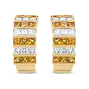 Bids.com 18K Yellow Gold 1 3/4 Cttw Invisible Set Princess Cut Diamond and 2.5mm Yellow Sapphire Huggie Hoop Earrings (F-G Color, VS1-VS2 Clarity) Earrings