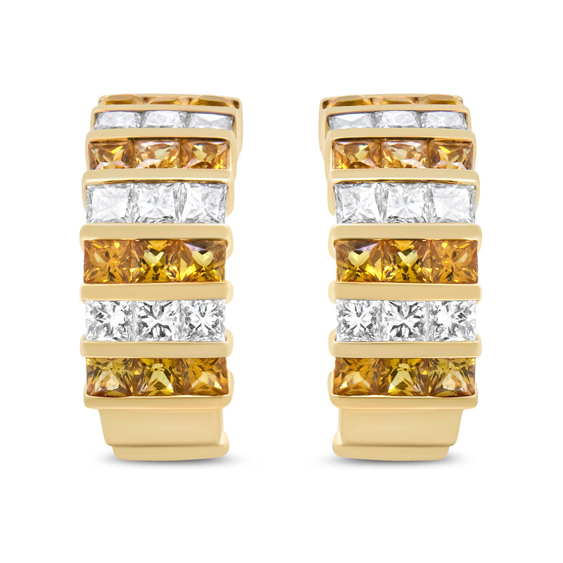 Bids.com 18K Yellow Gold 1 3/4 Cttw Invisible Set Princess Cut Diamond and 2.5mm Yellow Sapphire Huggie Hoop Earrings (F-G Color, VS1-VS2 Clarity) Earrings