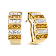 Bids.com 18K Yellow Gold 1 3/4 Cttw Invisible Set Princess Cut Diamond and 2.5mm Yellow Sapphire Huggie Hoop Earrings (F-G Color, VS1-VS2 Clarity) Earrings