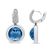 Bids.com 18K White Gold Bezel Set 11mm Blue Topaz and 1/2 Cttw Invisible Set Diamond Bale Dangle Earrings (F-G Color, VS1-VS2 Clarity) Earrings