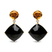 Bids.com 18K Yellow Gold 1/5 Cttw Diamond with Round Yellow Citrine and Cushion Cut Black Onyx Gemstone Dangle Earring (G-H Color, SI1-SI2 Clarity) Earrings