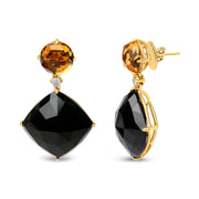 Bids.com 18K Yellow Gold 1/5 Cttw Diamond with Round Yellow Citrine and Cushion Cut Black Onyx Gemstone Dangle Earring (G-H Color, SI1-SI2 Clarity) Earrings
