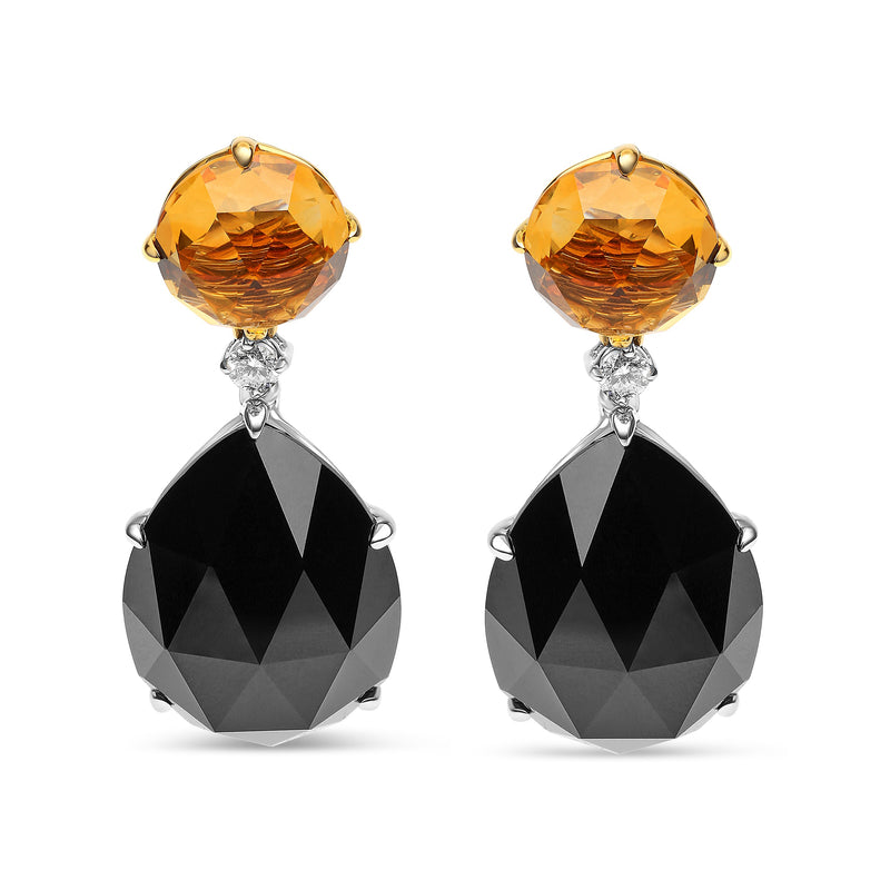 Bids.com 18K White and Yellow Gold 1/5 Cttw Diamond with Round Yellow Citrine and 20x15mm Pear Cut Black Onyx Gemstone Dangle Earring (G-H Color, SI1-SI2 Clarity) Earrings