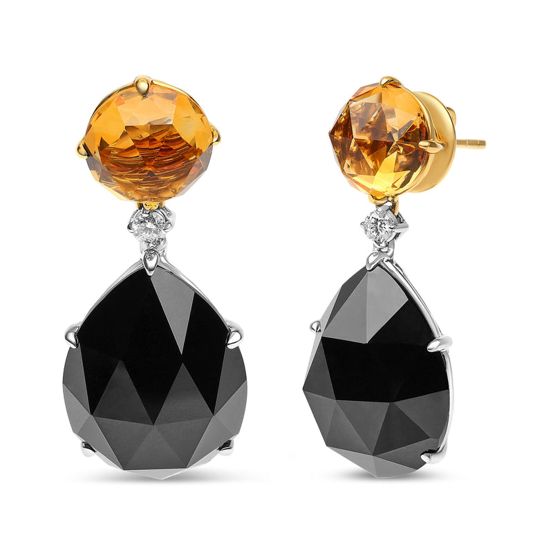 Bids.com 18K White and Yellow Gold 1/5 Cttw Diamond with Round Yellow Citrine and 20x15mm Pear Cut Black Onyx Gemstone Dangle Earring (G-H Color, SI1-SI2 Clarity) Earrings