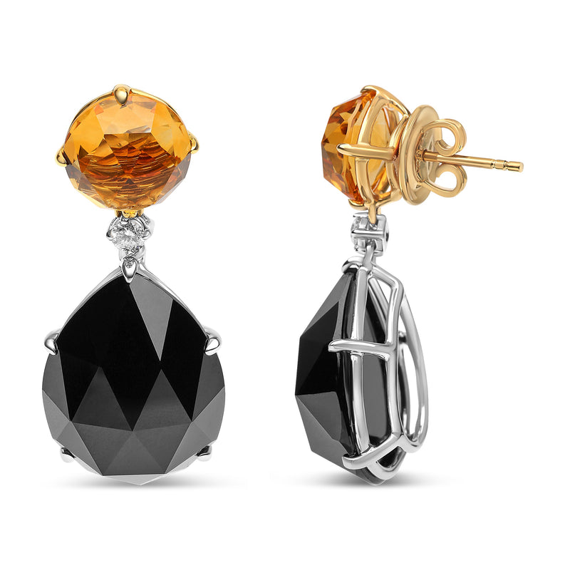 Bids.com 18K White and Yellow Gold 1/5 Cttw Diamond with Round Yellow Citrine and 20x15mm Pear Cut Black Onyx Gemstone Dangle Earring (G-H Color, SI1-SI2 Clarity) Earrings
