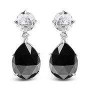 Bids.com 18K White Gold 1/5 Cttw Diamond with Round White Topaz and 20x15mm Pear Cut Black Onyx Gemstone Dangle Earring (G-H Color, SI1-SI2 Clarity) Earrings