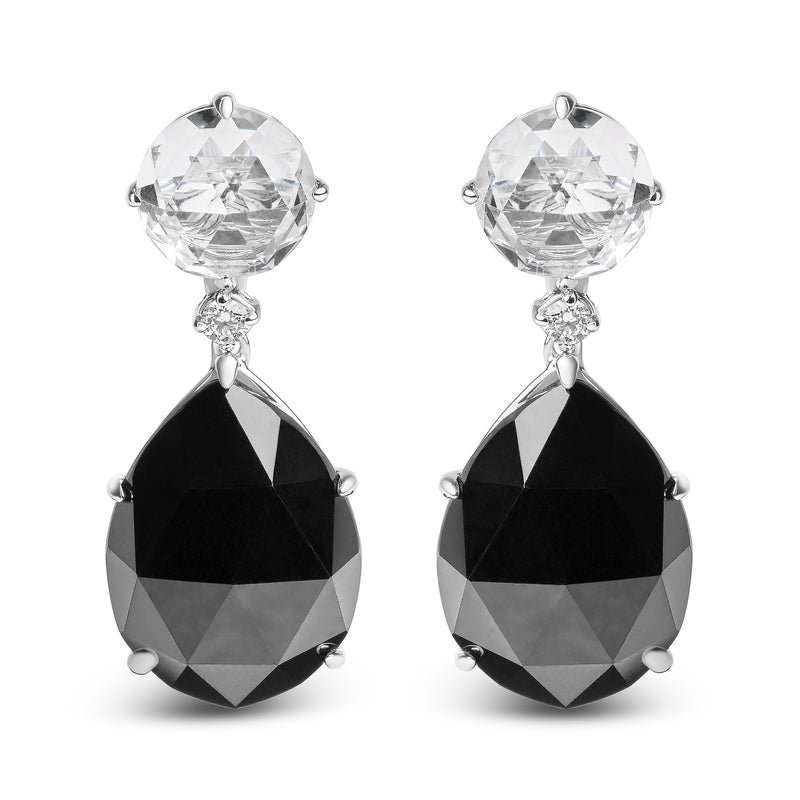Bids.com 18K White Gold 1/5 Cttw Diamond with Round White Topaz and 20x15mm Pear Cut Black Onyx Gemstone Dangle Earring (G-H Color, SI1-SI2 Clarity) Earrings