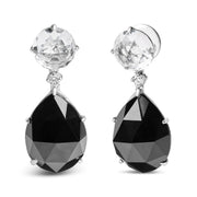 Bids.com 18K White Gold 1/5 Cttw Diamond with Round White Topaz and 20x15mm Pear Cut Black Onyx Gemstone Dangle Earring (G-H Color, SI1-SI2 Clarity) Earrings