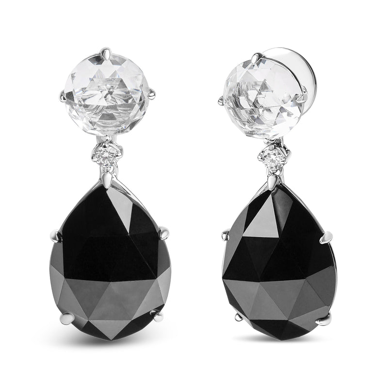 Bids.com 18K White Gold 1/5 Cttw Diamond with Round White Topaz and 20x15mm Pear Cut Black Onyx Gemstone Dangle Earring (G-H Color, SI1-SI2 Clarity) Earrings
