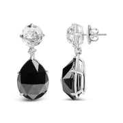 Bids.com 18K White Gold 1/5 Cttw Diamond with Round White Topaz and 20x15mm Pear Cut Black Onyx Gemstone Dangle Earring (G-H Color, SI1-SI2 Clarity) Earrings