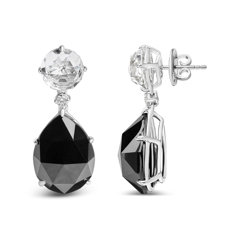 Bids.com 18K White Gold 1/5 Cttw Diamond with Round White Topaz and 20x15mm Pear Cut Black Onyx Gemstone Dangle Earring (G-H Color, SI1-SI2 Clarity) Earrings