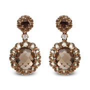 Bids.com 18K Rose Gold Diamond Accent and  Lemon and Oval Smoky Color Quartz Gemstone Dangle Drop Earring (G-H Color, SI1-SI2 Clarity) Earrings