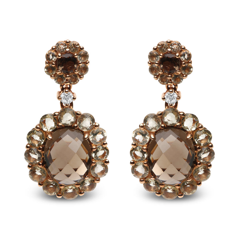 Bids.com 18K Rose Gold Diamond Accent and  Lemon and Oval Smoky Color Quartz Gemstone Dangle Drop Earring (G-H Color, SI1-SI2 Clarity) Earrings