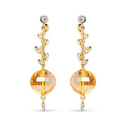 Bids.com 18K Yellow Gold 2/3 Cttw Round Bezel Diamond and 25mm Ball Shaped Yellow Citrine Gemstone Dangle Stud Earring (Brown and G-H Color, SI1-SI2 Clarity) Earrings