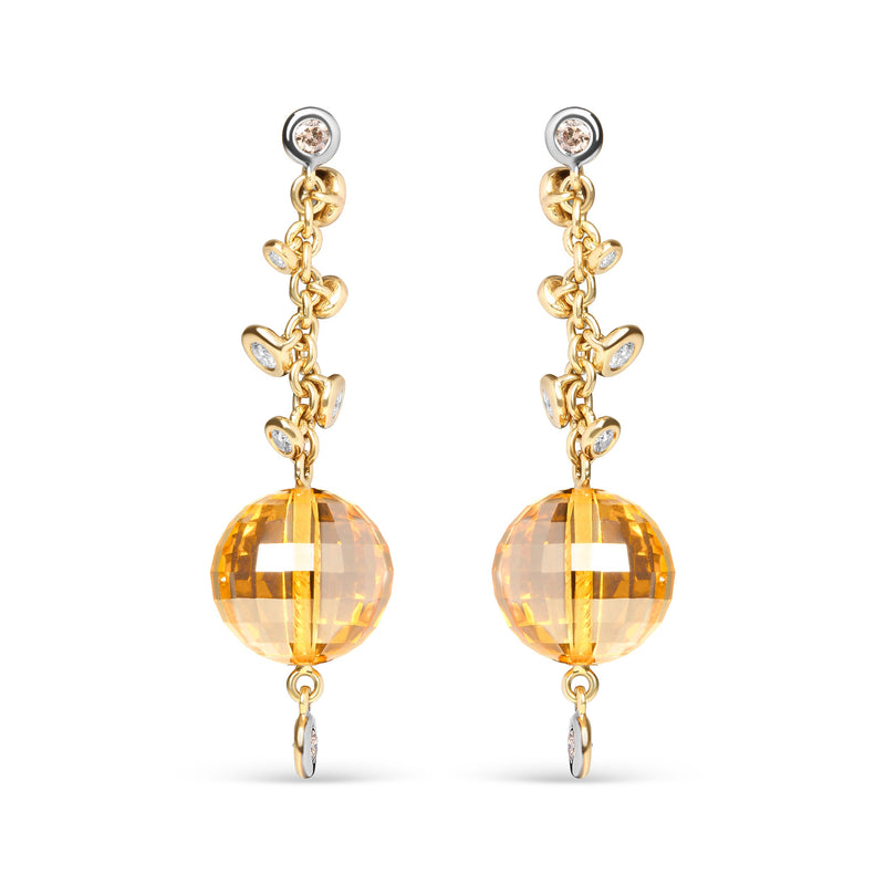 Bids.com 18K Yellow Gold 2/3 Cttw Round Bezel Diamond and 25mm Ball Shaped Yellow Citrine Gemstone Dangle Stud Earring (Brown and G-H Color, SI1-SI2 Clarity) Earrings