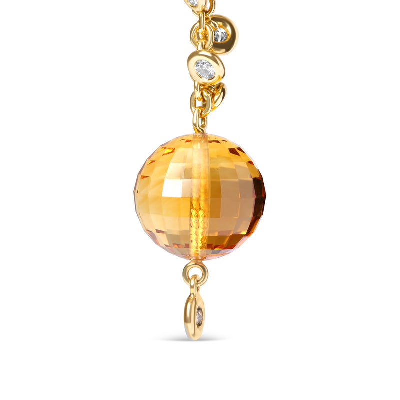 Bids.com 18K Yellow Gold 2/3 Cttw Round Bezel Diamond and 25mm Ball Shaped Yellow Citrine Gemstone Dangle Stud Earring (Brown and G-H Color, SI1-SI2 Clarity) Earrings