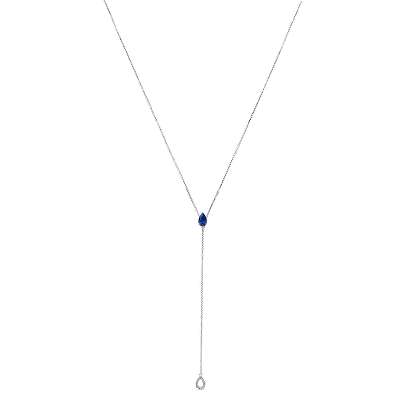 Bids.com Sterling Silver Created Blue Sapphire and Diamond Accent Y Necklace Necklaces