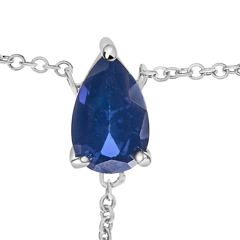 Bids.com Sterling Silver Created Blue Sapphire and Diamond Accent Y Necklace Necklaces