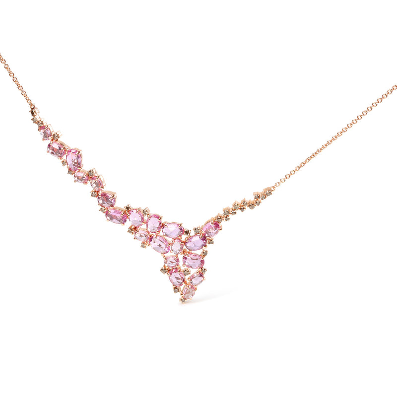 Bids.com 18K Rose Gold 1/2 Cttw Brown Diamond and Multi-Size Oval Pink Sapphire Cluster Cascade Statement Station Necklace (Brown Color, SI1-SI2 Clarity) - Adjustable up to 14" to 16" Necklaces