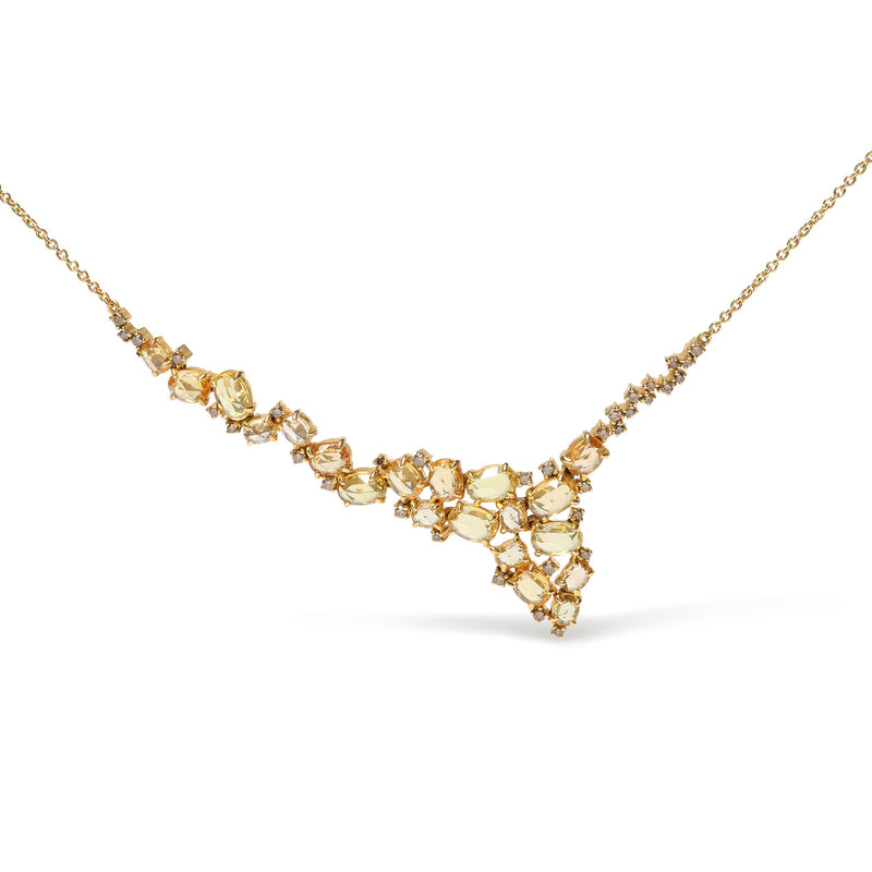 Bids.com 18K Yellow Gold 1/2 Cttw Brown Diamond and Multi-Size Oval Yellow Sapphire Cluster Cascade Station Necklace (Brown Color, SI1-SI2 Clarity) - Adjustable up to 14" to 16" Necklaces
