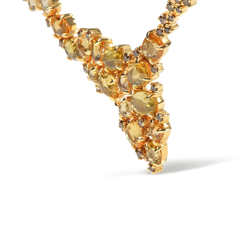 Bids.com 18K Yellow Gold 1/2 Cttw Brown Diamond and Multi-Size Oval Yellow Sapphire Cluster Cascade Station Necklace (Brown Color, SI1-SI2 Clarity) - Adjustable up to 14" to 16" Necklaces