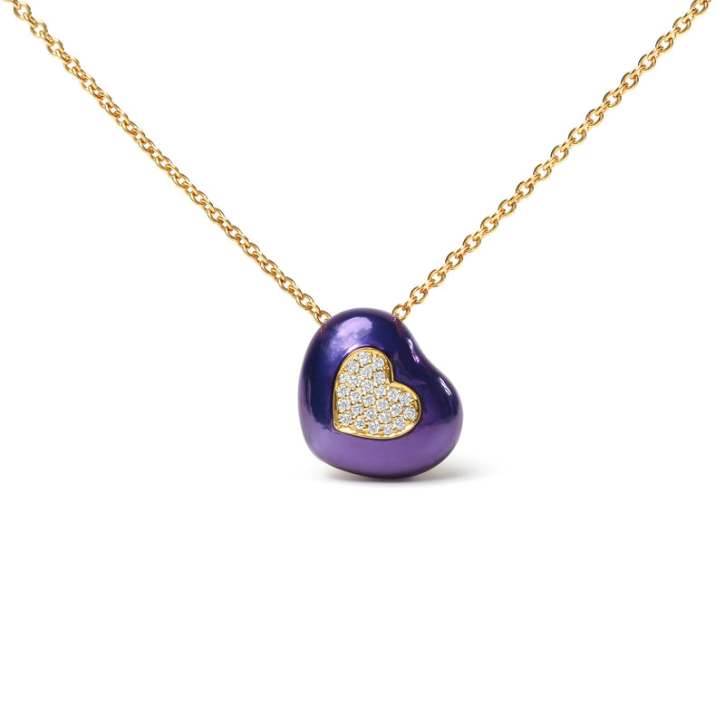 Bids.com 18K Yellow Gold Blue Enamel 1/10 Cttw Round Pave Diamonds Heart Shape 18" Pendant Necklace  (G-H Color, SI1-SI2 Clarity) - Adjustable up to 16" - 18" Necklaces