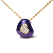 Bids.com 18K Yellow Gold Blue Enamel 1/10 Cttw Round Pave Diamonds Heart Shape 18" Pendant Necklace  (G-H Color, SI1-SI2 Clarity) - Adjustable up to 16" - 18" Necklaces