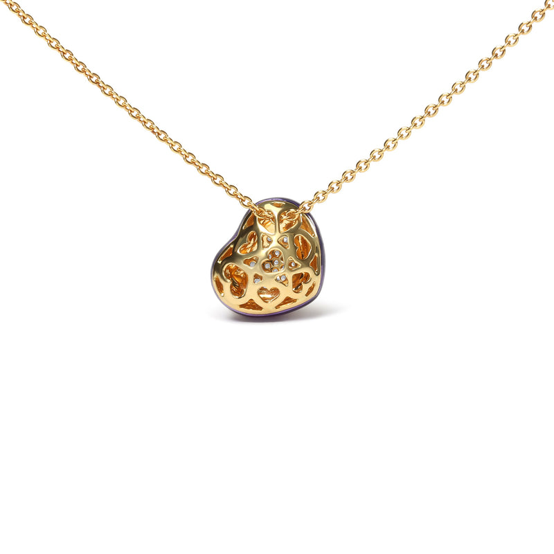 Bids.com 18K Yellow Gold Blue Enamel 1/10 Cttw Round Pave Diamonds Heart Shape 18" Pendant Necklace  (G-H Color, SI1-SI2 Clarity) - Adjustable up to 16" - 18" Necklaces
