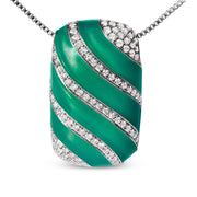 Bids.com .925 Sterling Silver Turquoise Enamel and 1/2 Cttw Diamond Block 18" Pendant Necklace (F-G Color, VS1-VS2 Clarity) Necklaces